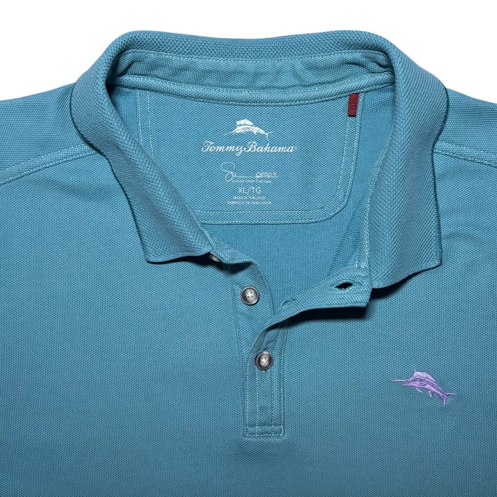 Tommy Bahama Polo Shirt Teal Blue Short Sleeve Supima Blend Mens XL - Picture 3 of 10